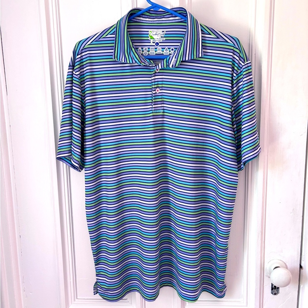 Men’s Tailorbyrd Performance Golf Polo Shirt Striped Purple/Green Size Large